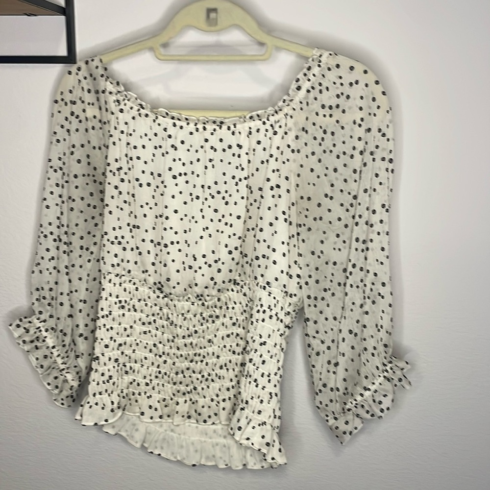 Anthropologie blouse - white with polka dots. Medium